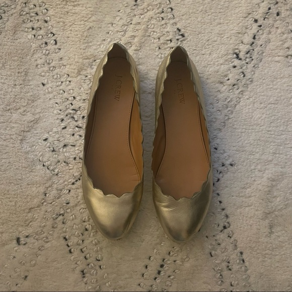 J. Crew Scalloped Gold Flats